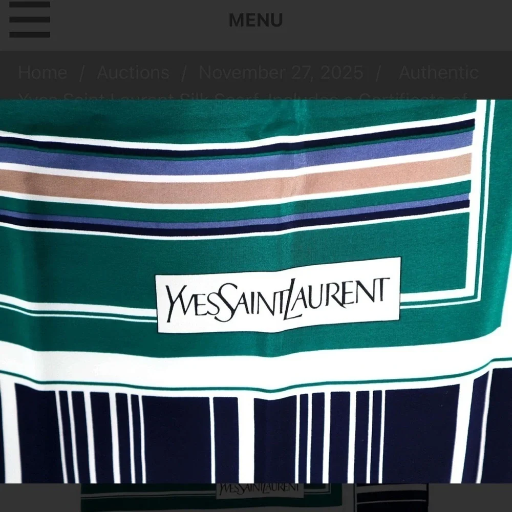 Authentic Yves Saint Laurent Silk Scarf. Includes a Certificate of Authenticity